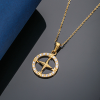 Collier de mode en acier inoxydable fin, plaqué or 18 carats, étanche, avec pendentifs et breloques boussole et ancre, sertis de diamants, vente en gros