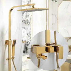 Luxury Gold Plated Brass Extension Bathroom Shower Taps In- Wall Shower Faucet