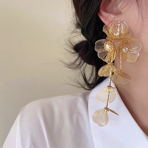 Fashion Exaggerated Party Wedding Gold Colored Metal Flower Petal Diamond <strong>Earring</strong> Luxury Women Leaves Tassel <strong>Earring</strong> - Product Image 4