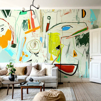 Papier peint mural amovible imperméable à l'eau avec impression HD, décoration murale pour la maison, art abstrait, doodle, lignes multicolores