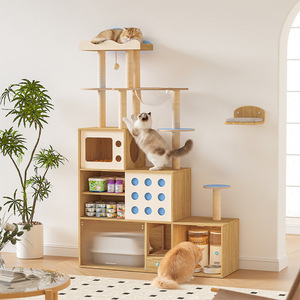 Cloud <b>Cat</b> Climbing Tree 4 Levels Solid Wood Multilayer Board Large Space Storage Cabinet For Living Room Pet Furniture - Product Image 1
