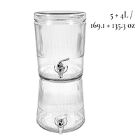 Distributeur de boissons commercial à 2 niveaux en verre cannelé avec robinets + Grand récipient à jus double pour table, vente en gros, OEM
