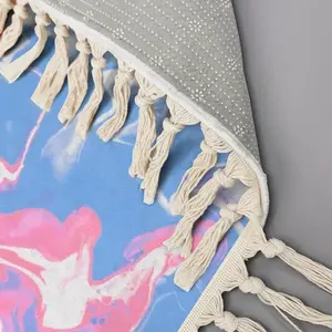 Tapis géométrique traditionnel de style nordique avec logo personnalisé avec glands support en latex à poils coupés en mousse pour salle de bain Design imprimé - Product Image 3