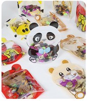 Sachet Doypack à fermeture éclair, imprimé animaux de dessin animé, transparent, refermable, à soufflet, en plastique octogonal, pour snacks, noix et aliments divers