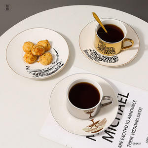 Electroplated Mirror Ceramic Coffee <b>Cup</b> Saucer <b>Set</b> 10 Pcs Nordic Style Cartoon Design Durable Heat-Resistant High-Value Gift <b>Set</b> - Product Image 5