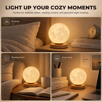 Lampe de table LED en forme de lune, commande tactile, 3 températures de couleur, rechargeable par Type-C, lumière de nuit décorative pour la maison, la chambre, le bureau, le bureau à domicile