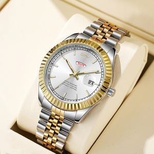 นาฬิกาข้อมือผู้ชายคุณภาพสูง TPW สีทองเงิน สแตนเลสสตีล หรูหรา พร้อมโลโก้ นาฬิกาควอตซ์ แสดงวันและวันที่ - Product Image 1