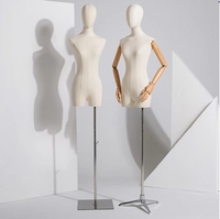 Mannequin de Présentation Femme Pas Cher pour Magasin de Vêtements, Torse de Mannequin Féminin Demi-Corps avec Bras en Bois