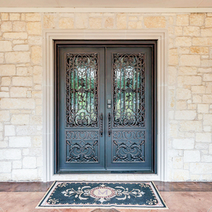 Portes doubles en fer forgé Ormate pour maisons <span class=keywords><strong>Porte</strong></span> d'entrée pivotante à charnière avec fenêtre en verre ouvrable <span class=keywords><strong>Porte</strong></span> extérieure pour la maison - Product Image 2