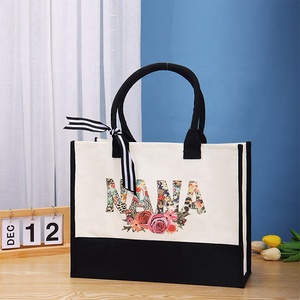 Vente en gros de sacs fourre-tout en <span class=keywords><strong>toile</strong></span> de plage pour femmes couche de stratification vierge personnalisée avec logo de marquage à chaud pour les cadeaux d'épicerie - Product Image 2