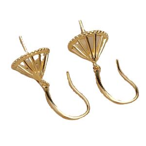 Accessoires de boucles d'oreilles en argent S925, crochet d'oreille Baotou, perle DIY, plateau vide, tendance, produit semi-fini avec placage or, 1241 - Product Image 4