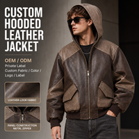 Blouson Bomber Homme Personnalisé à Capuche, Finition Cuir, Fermeture Éclair Métallique, Poches à Rabat, Poignets en Tricot Côtelé, Veste Décontractée Quotidienne Streetwear