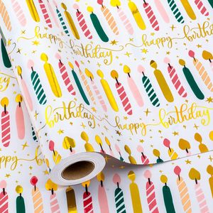Yarcony Birthday Wrapping Paper 17Inch X 33Feet Gold Foil Candles Gift <b>Wrap</b> For Birthday Parties - Product Image 1