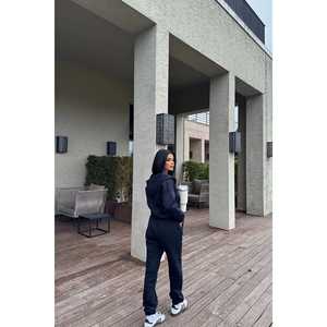 Conjunto de Traje Azul Marino para Mujer con Detalle de Cierre, Pantalones Elegantes con Cierre Único - Product Image 1