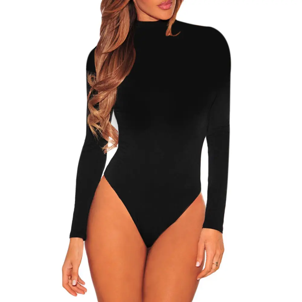 Bekleidungs hersteller Solid Black Langarm Damen Turtle Neck Bodysuit