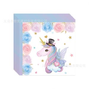 Assiettes en papier jetables à thème <span class=keywords><strong>licorne</strong></span> fleurie pour enfants, ensemble de fournitures de fête pour la célébration d'anniversaire - Product Image 5