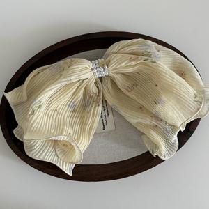 Pince à cheveux coréenne en mousseline de soie et perles, élégante, plissée, à ressort, pour femme, accessoires de mariage - Product Image 5