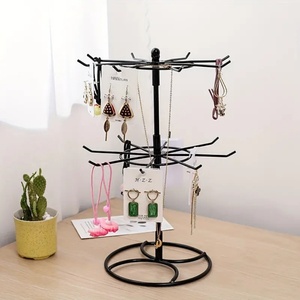 Keychain Holder Display <b>Stand</b> Rack Black Metal Jewelry Organizer Tower Necklace <b>Tree</b> Bracelet Display <b>Stand</b> W/Hairclip Holder - Product Image 1