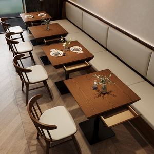 Ensemble table et chaises <span class=keywords><strong>de</strong></span> <span class=keywords><strong>restaurant</strong></span>, table rectangulaire en <span class=keywords><strong>bois</strong></span> massif avec cadre en métal et tiroirs, canapé et fauteuil <span class=keywords><strong>de</strong></span> <span class=keywords><strong>restaurant</strong></span> pour hôtel - Product Image 3