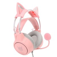 Casque de jeu avec oreilles de chat, lumière RGB rose, bandeau réglable, casque de jeu filaire avec micro pour PC, ordinateur portable, console de jeu
