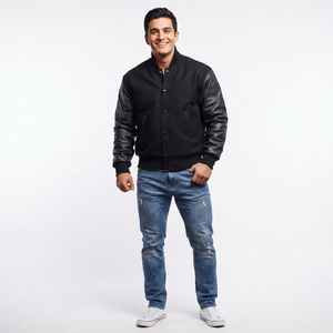 Custom Men's Varsity Jacket with Stand Collar 100% Cotton Breathable Winter Design-Customizable Color & Logo - Product Image 1