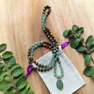 Collier Mala en Aventurine Verte, Turquoise, Œil de Tigre, 108 Perles Nouées à la Main, Collier de Méditation, Cristaux de Guérison, Cadeau de Yoga - Product Image 5