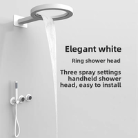 Ensemble de douche mural encastré en acier inoxydable chromé avec mitigeur à poignée unique, pommeau de douche cascade circulaire et jet de pluie