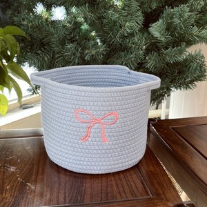 Cesta de Cuerda de Algodón con Decoración de Lazo, Adecuada para Guardar Artículos de Bebé y Organizar Pañales - Product Image 2