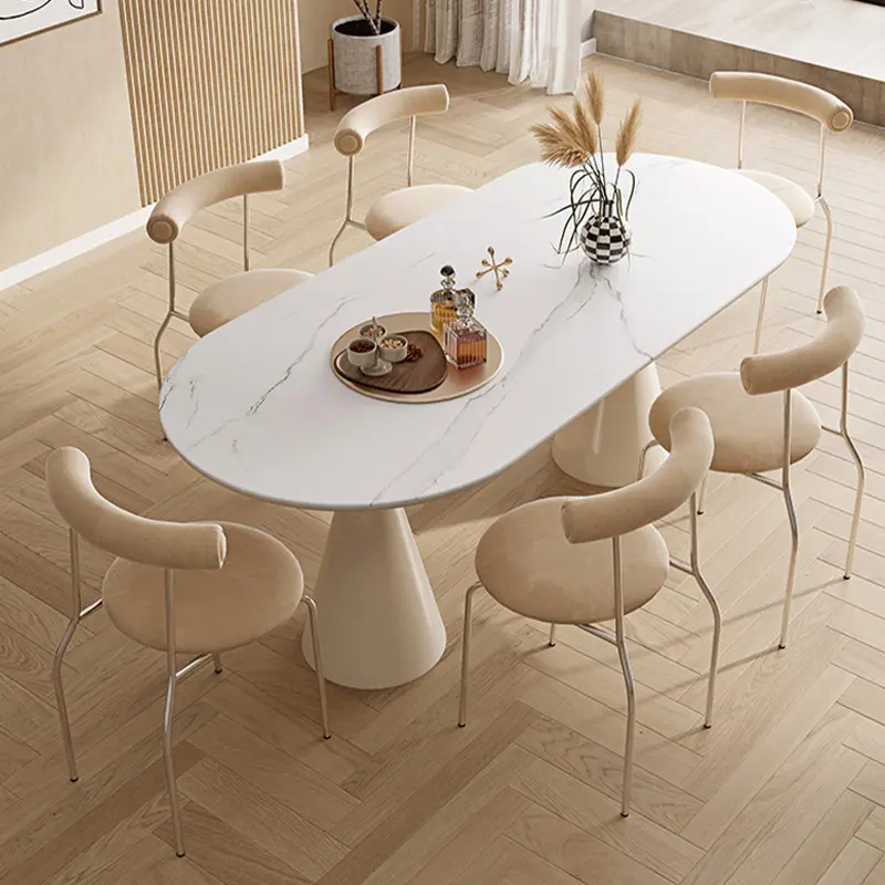 Высококачественный кремовый Овальный Обеденный Стол, современный светлый роскошный Ресторан, обеденный стол и стул, сочетание