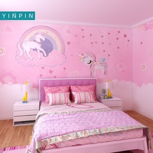 Papel Tapiz 3D Impermeable con Unicornios Rosas para Niñas, Decoración del Hogar - Product Image 3