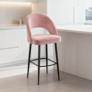 Удобный барный стул с обивкой из желтого велюра, черные металлические ножки, простой в уходе, современный дизайн для американского бара - Product Image 1