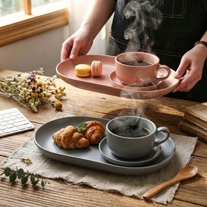 Tasse à café expresso/cappuccino en porcelaine de style nordique moderne, couleur macaron, économique, écologique, 400 ml, avec support pour biscuits et desserts - Product Image 4