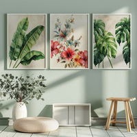HAOWAI OEMODM Ensemble de 3 impressions murales Hibiscus, Décoration tropicale Monstera, Art abstrait Hawaïen Floral Exotique Bohème