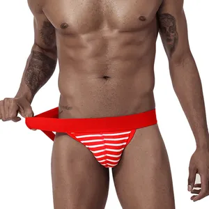 OEM Sexy Men Undergarment Thongs Supplier Elastic wide waistband Cotton Spandex Breathable Comfortable Jockstrap Underwear