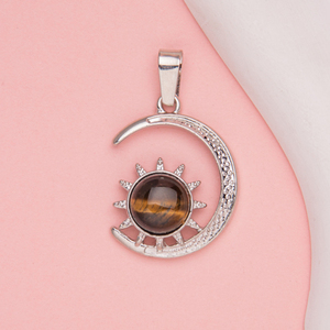 Piedra Natural cristal ágata piedra semipreciosa Luna Bronce Aleación incrustaciones colgante collar Diy joyería de piedras preciosas - Product Image 6
