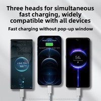 Kabel Pengisian Daya Super Cepat 3-in-1 66W Adaptor Satu-ke-Tiga Bahan Anyaman Kompatibel untuk Android untuk Ponsel Tipe-C