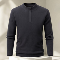 Pull en maille pour homme à col montant et demi-zip, manches longues, couleur unie, coupe droite, épais et chaud, idéal pour l'automne et l'hiver