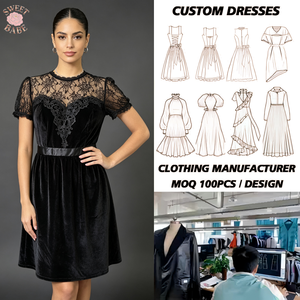 Robe Mini Élégante en Velours SWEET BABE avec Manches Courtes en Dentelle Transparente, Coupe Ajustée, Style Hiver, Idéale pour les Fêtes - Product Image 1