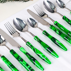 Jin Hui Chinese Style Green Acrylic Handle Stainless Steel Cutlery <b>Set</b> Four Piece Knife Fork Spoon Teaspoon - Product Image 1