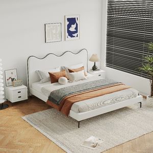 Yisi Minimaliste Crème Cuir <span class=keywords><strong>Bois</strong></span> Cadre Lits Rembourrés Doux Princesse Lits Queen King Cadre Taille Lit <span class=keywords><strong>Suspendu</strong></span> - Product Image 4