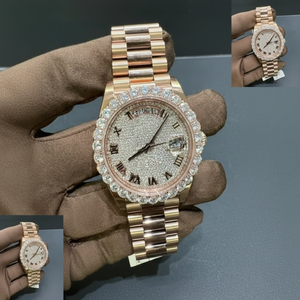 Reloj Unisex con Incrustaciones de Diamantes Moissanite VVS en Oro Rosa, Caja de Acero Inoxidable, Esfera de Cristal, Resistente al Agua 10 Bar, Cierre de Pulsera - Product Image 1