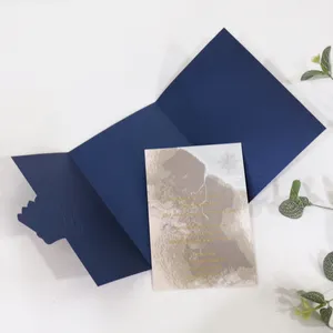 הזמנה לחתונה חיל הים משולשת החדשה ביותר הדפסה צבעונית כרטיס ראשי עם עיצוב כתר נייר כסף