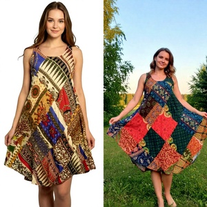 Vestido Boho Chic de Rayón Liso hasta la Rodilla, Estilo Paraguas, Talla Única, Cintura Natural, Comodidad para Todo el Día, Vibe Étnico, Ecológico - Product Image 1
