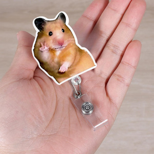 Badge d'identification rétractable à tirette, thème souris, fantaisie, en acrylique pailleté, avec boucle pour carte d'identité d'employé, pour le marché international - Product Image 2
