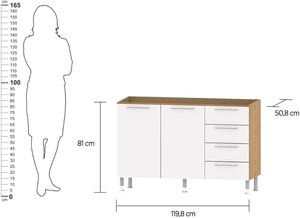 <span class=keywords><strong>Comptoir</strong></span> de <span class=keywords><strong>cuisine</strong></span> à 2 portes avec 4 tiroirs, structure en MDF, réglable - Product Image 4