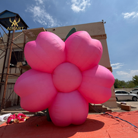 Balon bunga merah muda tiup untuk dekorasi acara taman, bunga LED buatan tiup untuk festival musim semi