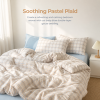Parure de lit haut de gamme 4 pièces en gaze double couche, jacquard rayé, mousseline de polyester, résistante aux plis, toutes saisons