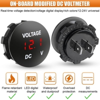 Voltmètre numérique LED rond 12V-24V DC, testeur de batterie de voiture 2 broches pour bateau, camion, camping-car, moniteur de tension basse tension marine