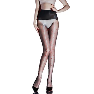 Red Heart Polka Dot Aurora Stockings 0D Ultra Thin Silky Glossy Open Crotch For Women - Product Image 5