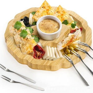Bamboo Cheese Board <b>Round</b> <b>Serving</b> <b>Tray</b> For Appetizers And Fruit Wood Plate Simple Style - Product Image 4
